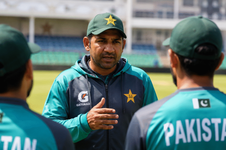 Sarfaraz Coach addressing Pakistan Test team players during a training session ahead of the West Indies and England tours.