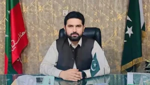 Sohail Afridi speaking from his office while discussing the political situation in Khyber Pakhtunkhwa