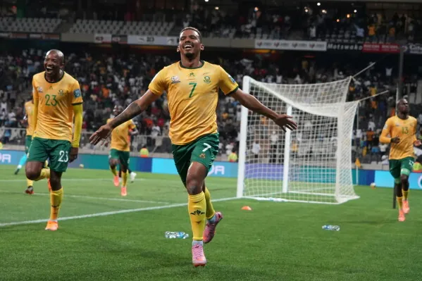 South Africa national football team celebrates a goal during a match ahead of the 2026 FIFA World Cup amid South Africa Visa travel delays.