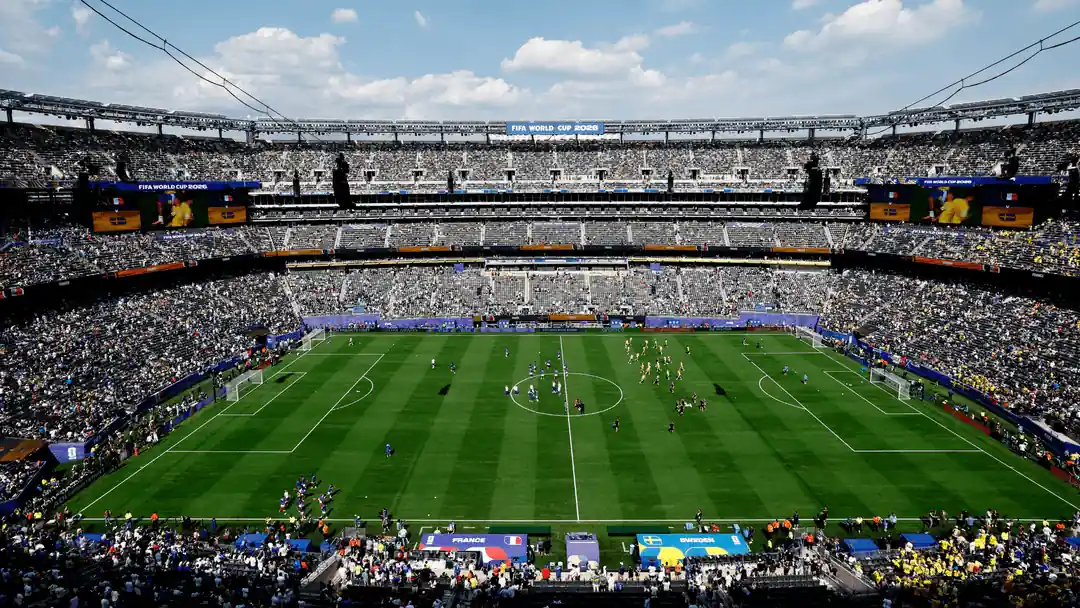 A packed FIFA World Cup 2026 stadium during the France vs Sweden match, highlighting the record breaking 2026 World Cup attendance.