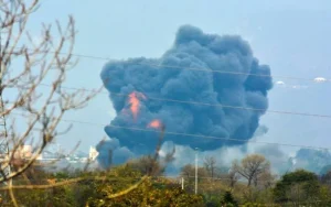 Smoke rising after Afghan Taliban Drones were intercepted by Pakistan near the Balochistan border