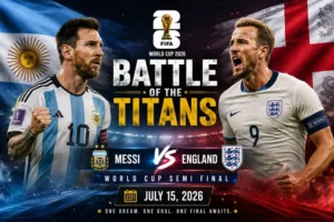 Argentina vs England World Cup 2026 Semi Final featuring Lionel Messi and Harry Kane before the FIFA World Cup 2026 semifinal.