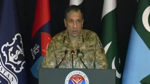 ISPR Director General briefing the media on Balochistan Attacks during an official press conference in Pakistan.