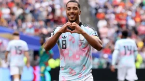 Belgium player celebrates during the Belgium Senegal World Cup match after a dramatic comeback victory.
