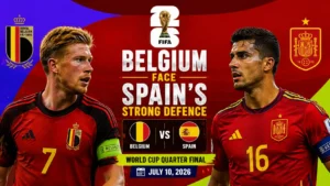 Belgium and Spain players featured in the FIFA World Cup 2026 quarter final match preview. Focus keyword: Belgium Spain.