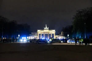 Police securing the scene at Tiergarten near Brandenburg Gate after Berlin vehicle attack during Pride festival