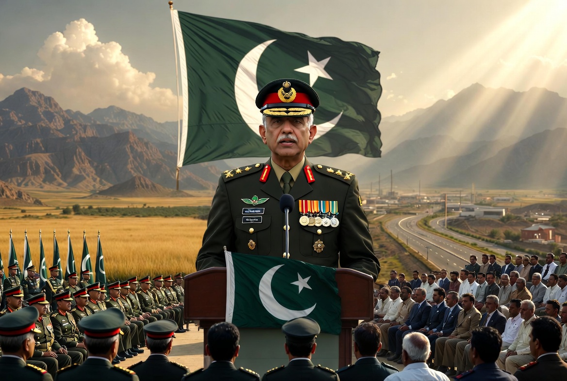 Field Marshal Syed Asim Munir addressing the National Workshop on Balochistan at GHQ Rawalpindi, vowing to crush foreign-backed proxies and ensure lasting peace and development in Balochistan with national unity.