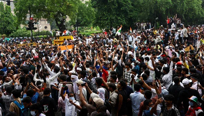 Thousands of Cockroach protesters gather during a large demonstration in New Delhi demanding education reforms and the release of detained students.