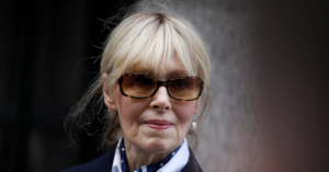 E Jean Carroll outside a US court following legal proceedings related to the damages award against Donald Trump.