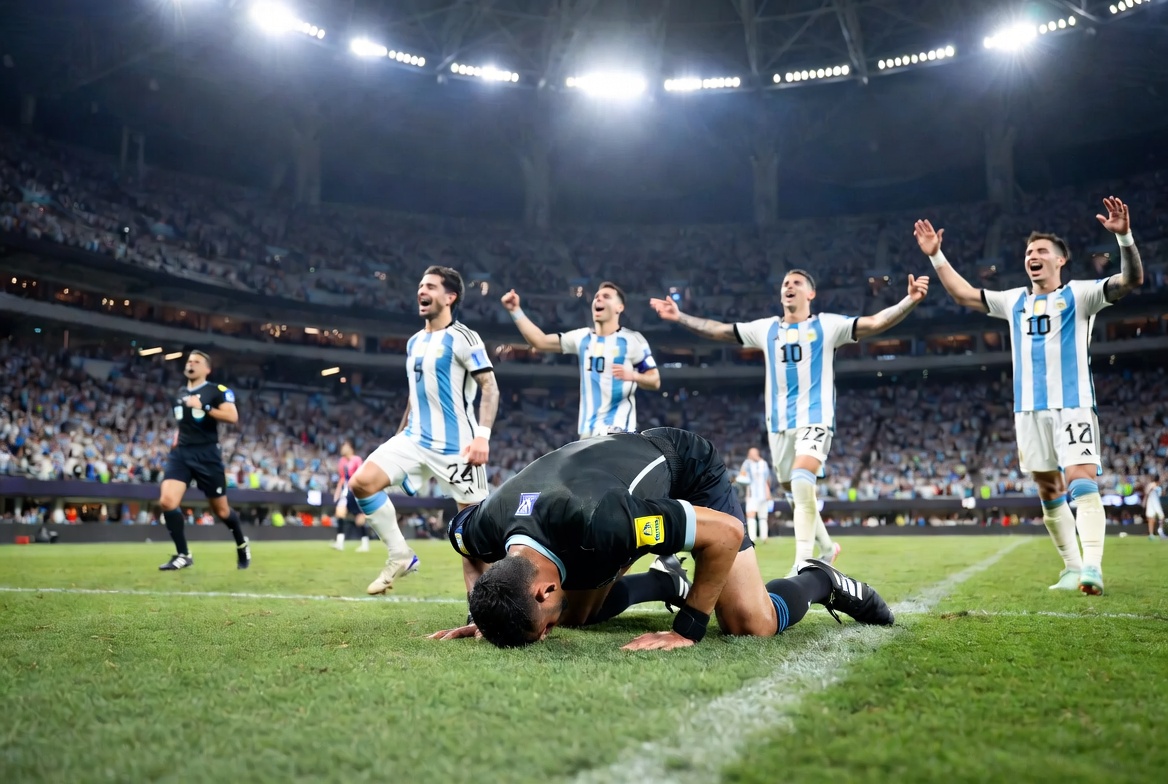 emotional moment in packed stadium with celebrating players