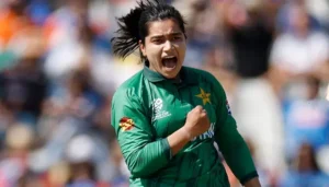 Pakistan captain Fatima Sana celebrates a wicket during the ICC Women's T20 World Cup 2026, earning recognition in the Fatima Sana Team of the Tournament.