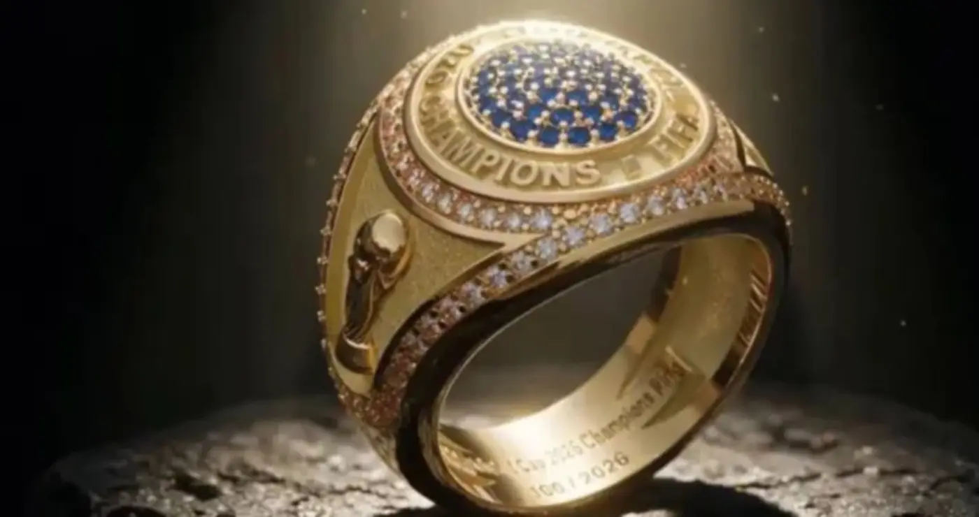 FIFA Rings designed for the 2026 FIFA World Cup champions, featuring a gold championship ring with the World Cup trophy.