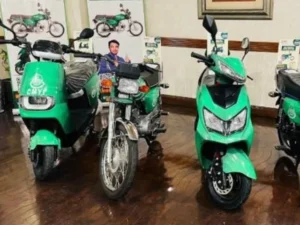 Free Electric Bikes displayed under the Punjab government initiative announced by Chief Minister Maryam Nawaz for students.