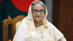 Former Bangladesh Prime Minister Sheikh Hasina during an official address as the Hasina assets investigation continues.