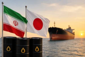 Oil tanker with Iran and Japan flags representing Iran Oil Sales discussions under the US sanctions waiver.