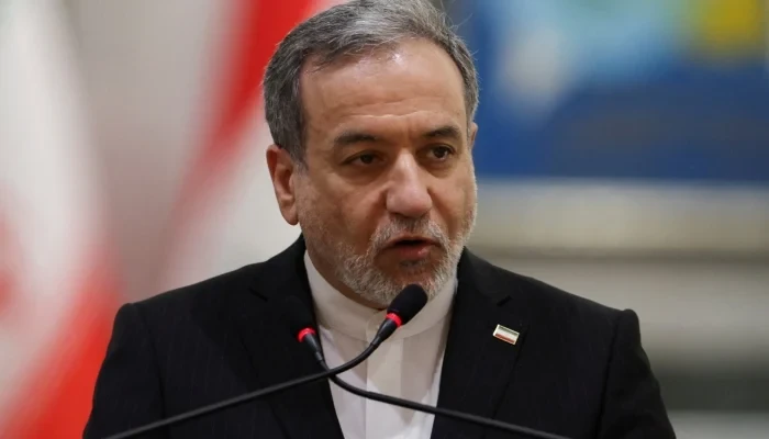 Iranian Foreign Minister Abbas Araqchi speaking as Iran warns Europe over US military presence