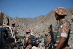 Pakistani security forces in desert terrain during Khuzdar terrorists neutralization operation in Balochistan