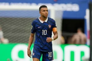 Kylian Mbappe during the 2026 FIFA World Cup after becoming the first player to win two Golden Boot awards.