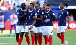 France players celebrating Mbappe World Cup win after defeating Sweden in FIFA World Cup 2026