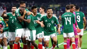 Mexico players celebrating Mexico World Cup win after defeating Ecuador in FIFA World Cup 2026