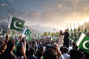 Nawaz Sharif addressing PML-N workers rally in Muzaffarabad Azad Jammu and Kashmir with Maryam Nawaz during election campaign
