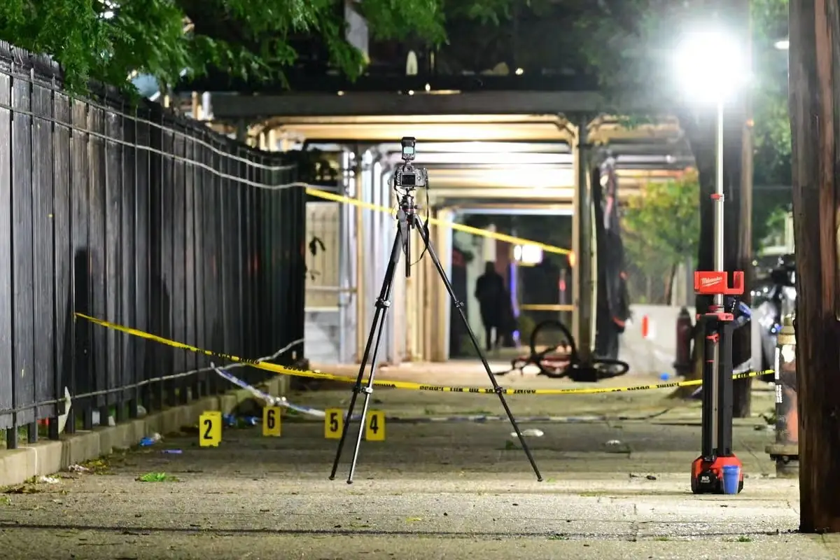Crime scene after the New York shooting in Coney Island where eight people, including four children, were injured.