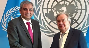 Pakistan Peace meeting as UN Secretary General Antonio Guterres meets Interior Minister Mohsin Naqvi at the United Nations headquarters in New York.