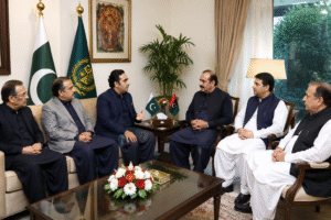 Senior PPP and PML-N leaders holding a reconciliation meeting in Muzaffarabad to ease tensions over the AJK elections.
