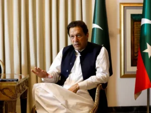 Former Prime Minister Imran Khan during an interview as PTI announces nationwide rallies on August 5.