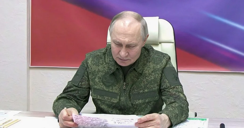 Russian President Vladimir Putin during a military briefing on the Russia Ukraine War after claiming Kostiantynivka capture