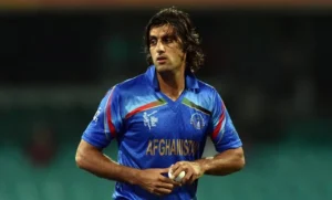Former Afghanistan fast bowler Shapoor Zadran during an international cricket match representing Afghanistan.