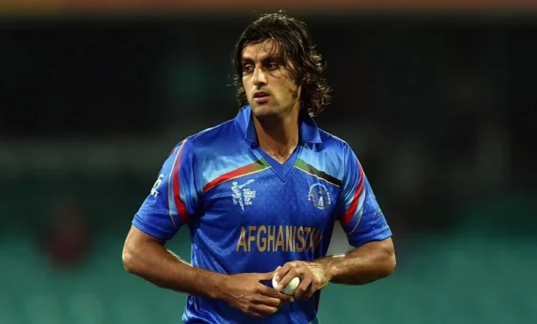 Former Afghanistan fast bowler Shapoor Zadran during an international cricket match representing Afghanistan.