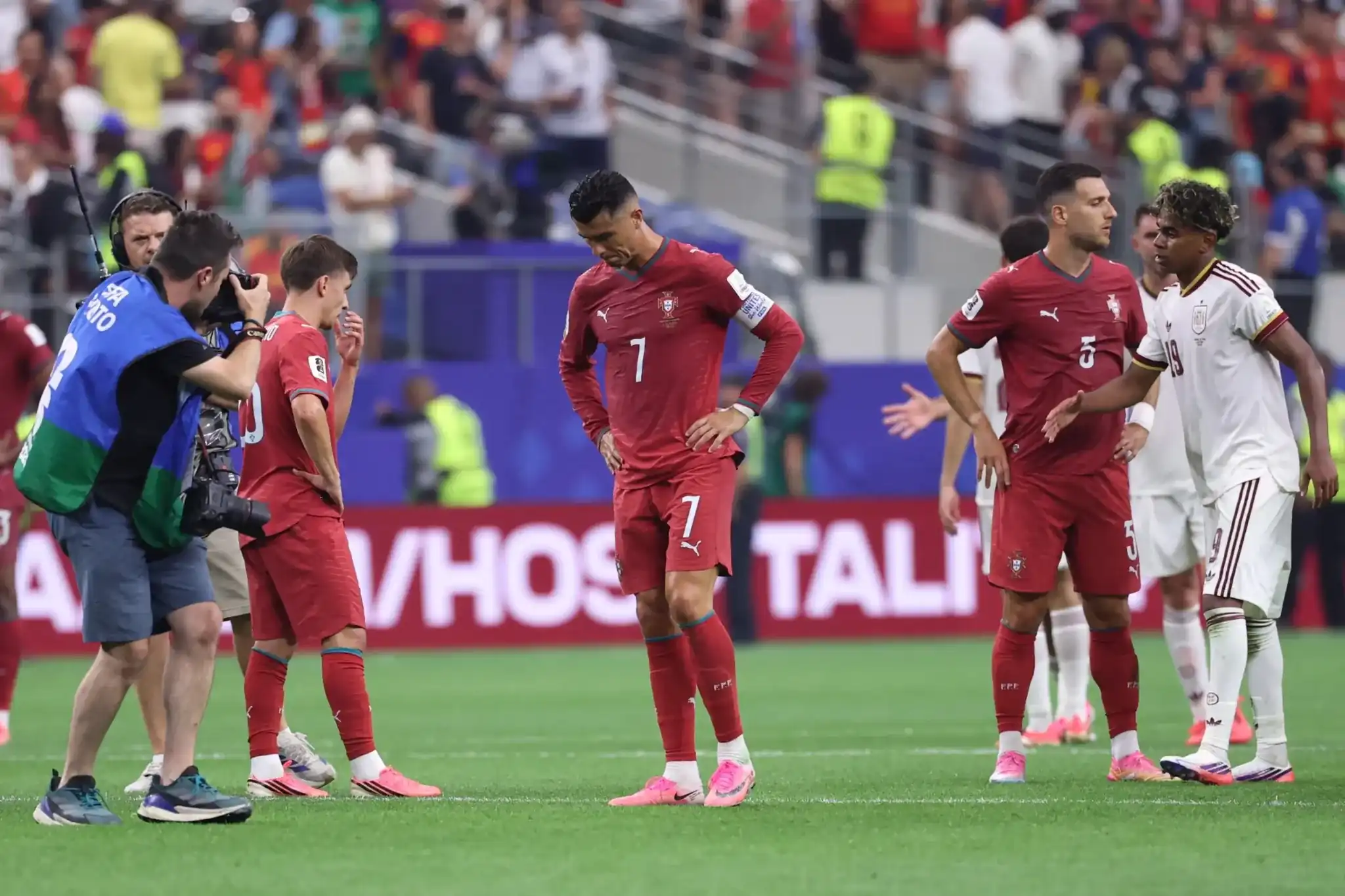 Cristiano Ronaldo reacts after Spain Portugal World Cup match ends with Spain's dramatic victory.