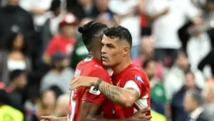 Switzerland vs Algeria World Cup 2026 match as Swiss players celebrate after securing a 2-0 win in the Round of 32