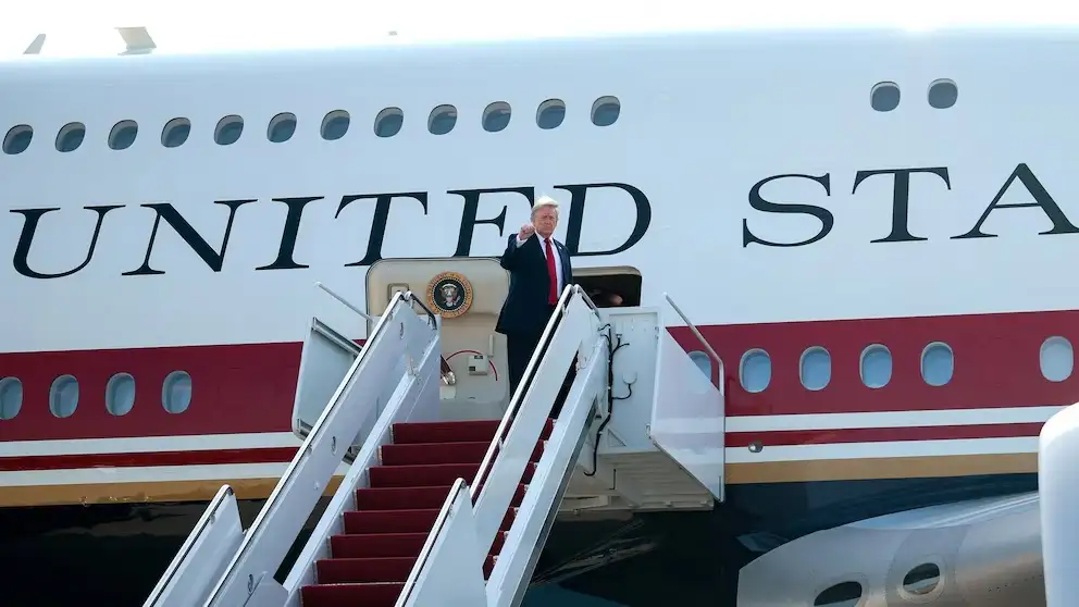 US President Donald Trump boards the Trump Air Force One aircraft gifted by Qatar before its first official flight.