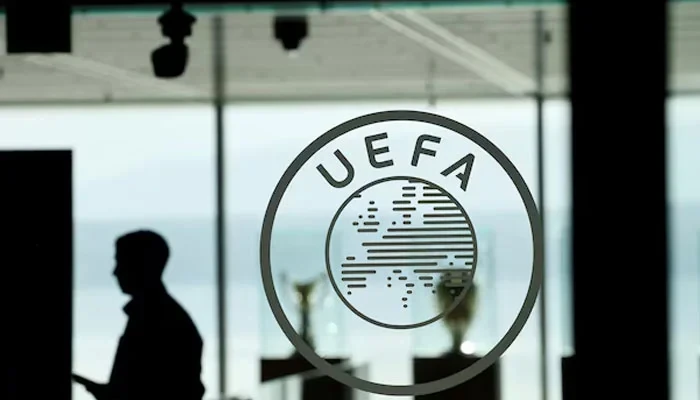 UEFA logo pictured as European teams threaten a UEFA World Cup boycott over FIFA investment plans