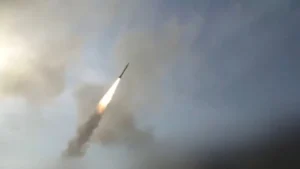 Missile launch during the US Iran Strikes as military tensions escalate across the Middle East.