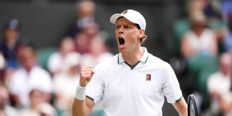 Wimbledon Third Round as Jannik Sinner celebrates after securing victory to reach the third round at Wimbledon.