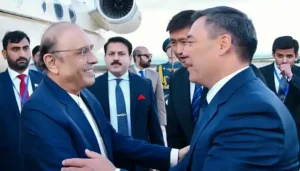 Zardari Kyrgyzstan meeting between President Asif Ali Zardari and Kyrgyz President Sadyr Japarov during the official visit to Kyrgyzstan.