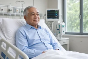 Malaysian Prime Minister Anwar Ibrahim resting calmly in a hospital bed during Anwar medical procedures with medical monitors visible in the background