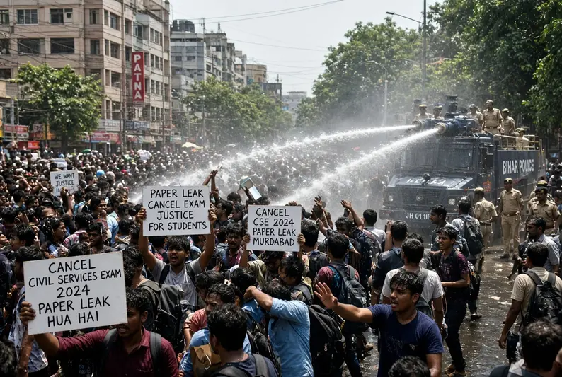 Police use water cannons to disperse students during Bihar exam protest in Patna over paper leak allegations