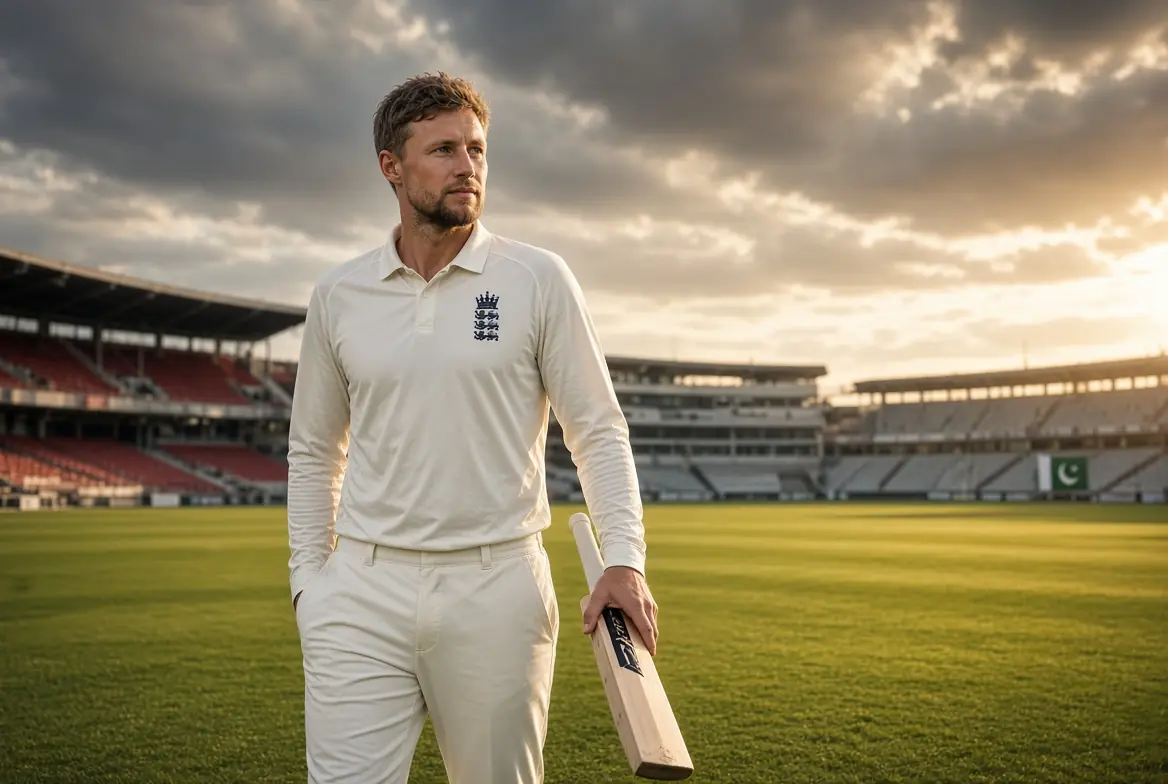 England captain Joe Root standing on the cricket field in Test whites holding a bat ahead of Pakistan series with England no curfew policy