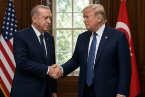 Turkish President Erdogan and US President Trump shake hands during Erdogan Trump Iran diplomacy talks at the White House