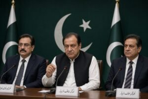 PTI leaders addressing press conference in Islamabad demanding Imran Khan treatment with family and doctors access