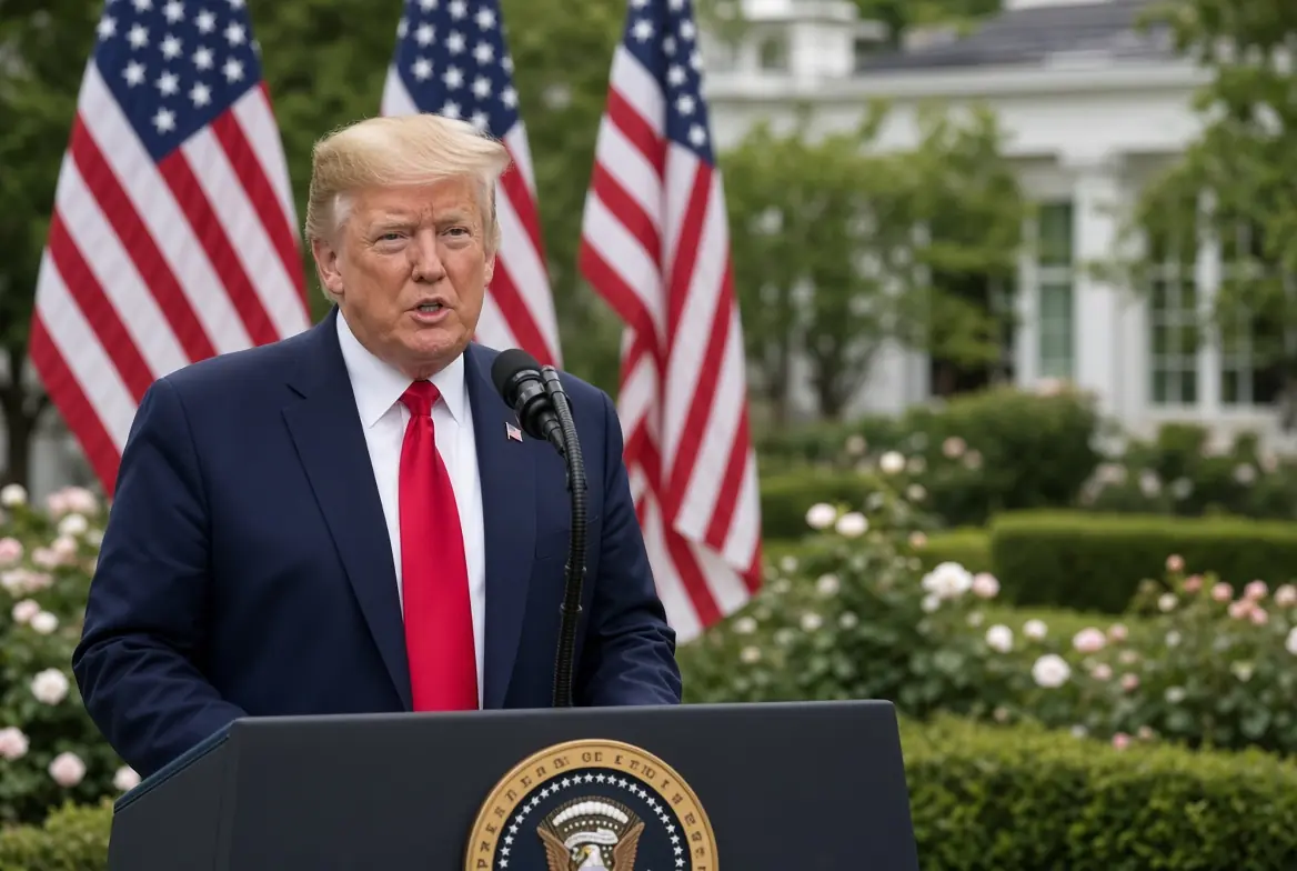 President Donald Trump speaking at the White House Rose Garden podium as Iran war support drops in latest poll