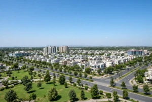 Aerial view of Jinnah Garden Housing Society in Islamabad showing residential plots and roads amid layout plan violations controversy