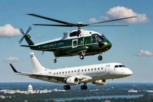 Marine One near miss with commercial passenger jet flying closely over the Washington DC skyline