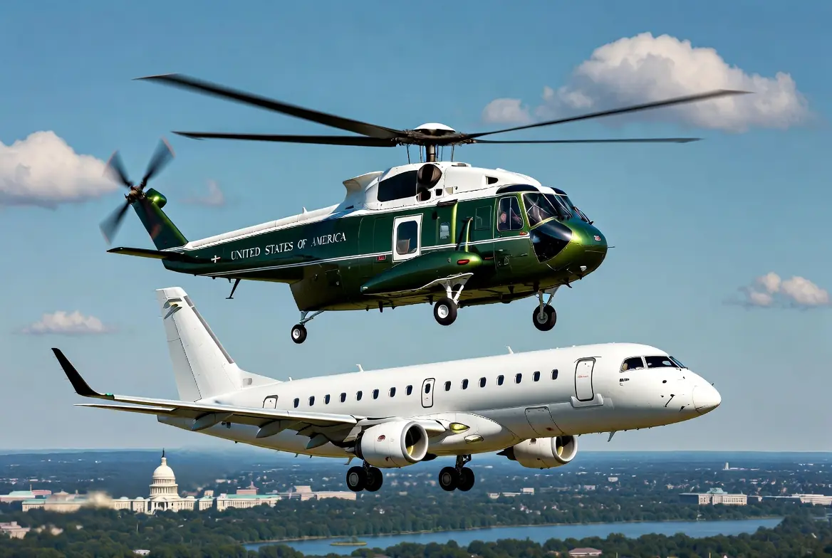 Marine One near miss with commercial passenger jet flying closely over the Washington DC skyline