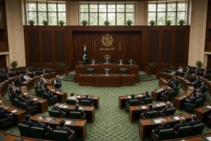 National Assembly quorum completed in Pakistan parliament chamber with members discussing during the session
