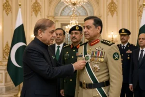 President Zardari conferring Nishan-e-Imtiaz on NSC Commander Gen Raza during formal ceremony at Aiwan-e-Sadr